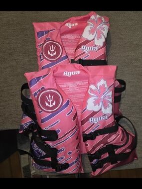 Aqua Kids Set Of 2 Pink Floral Life Jacket Vests 50-90 Lbs